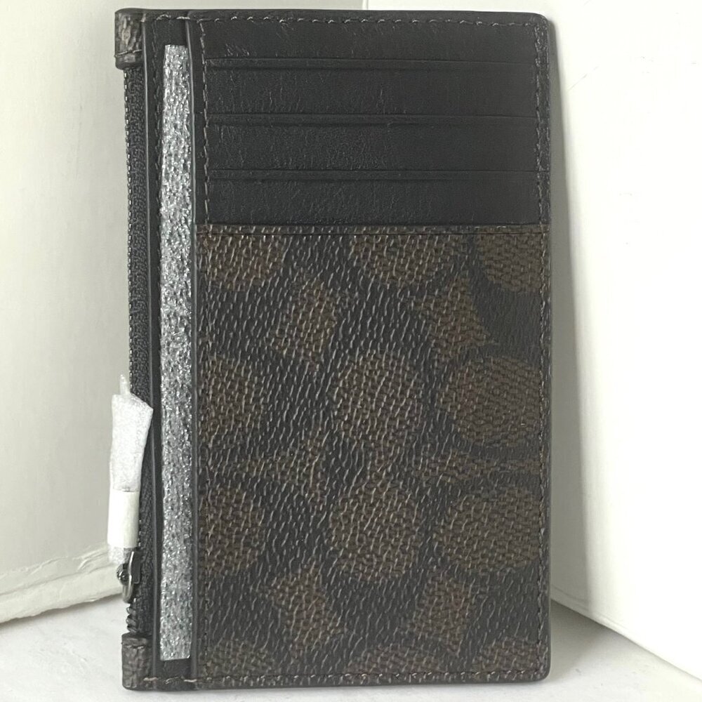 Coach Cosmic Coach Zip Card Case Robot Space CW223 Brown Leather Wallet - Picture 2 of 6